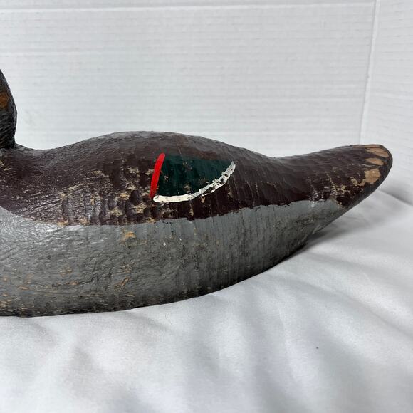 Mid 1900s VTG Hand Carved Wooden Mallard Duck Hunting Decoy Antique Metal Keel - Picture 4 of 14